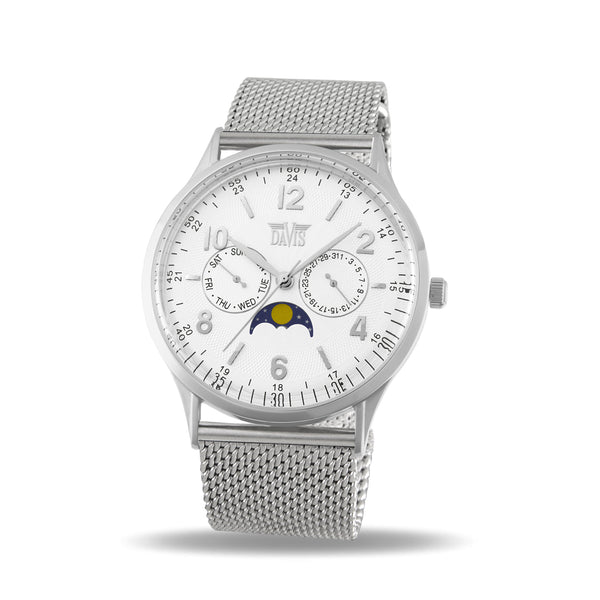 Moon Phase Watch Steel Retro Davis 1501