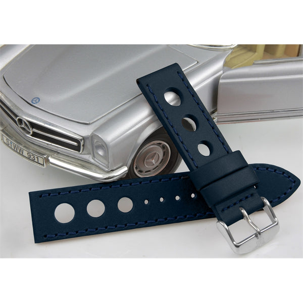 22mm Blue Leather Racing Watch Strap B0324