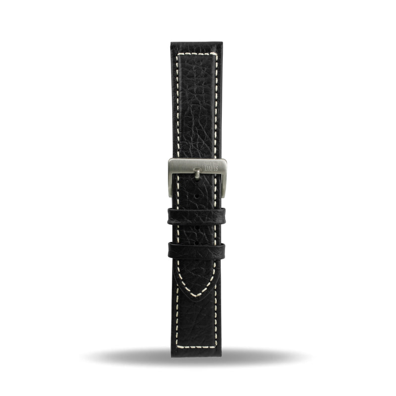 22mm Black Aviator Pilot leather Watch Strap Davis
