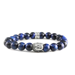 Bracelet Bouddha Oeil de Tigre Bleu Navy et argent