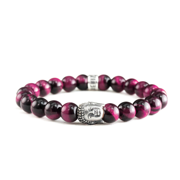 Bracelet Bouddha Oeil de Tigre Rose et argent