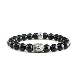 Bracelet Bouddha Onyx Poli et argent