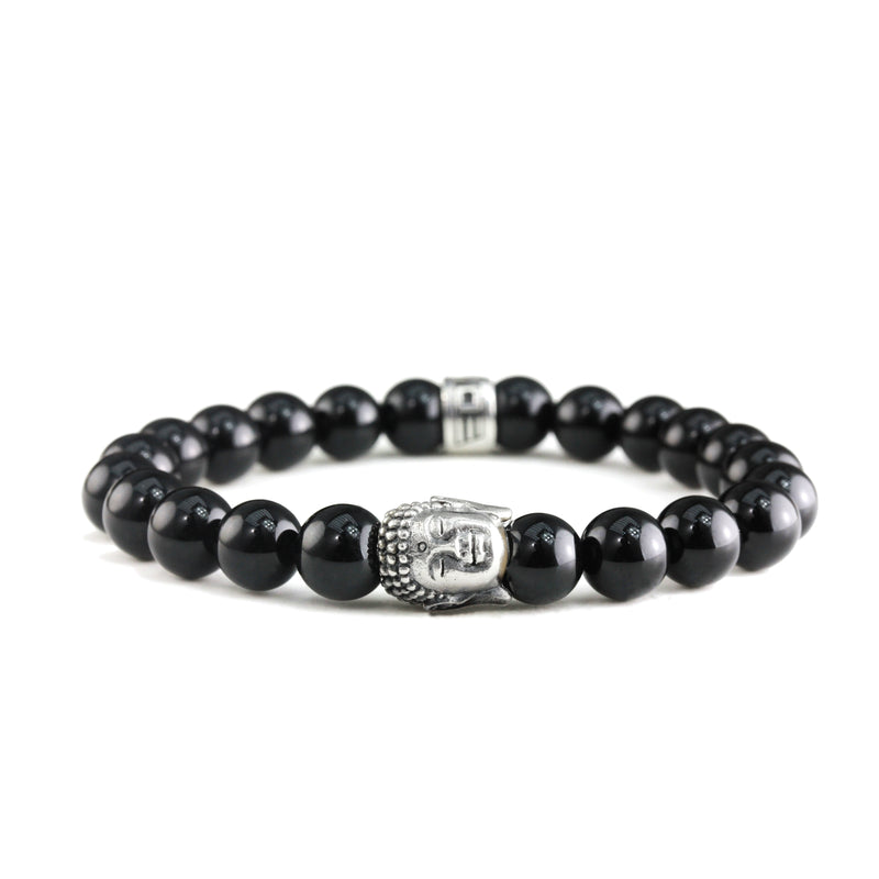 Bracelet Bouddha Onyx Poli et argent