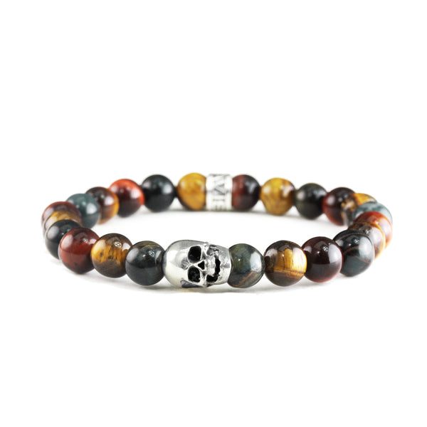 Bracelet Skull Mix Oeil de Tigre et argent