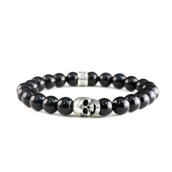 Bracelet Skull Onyx Poli et argent