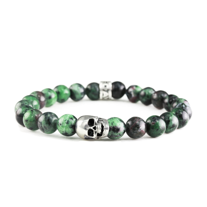Bracelet Skull Rubis Zoisite et argent