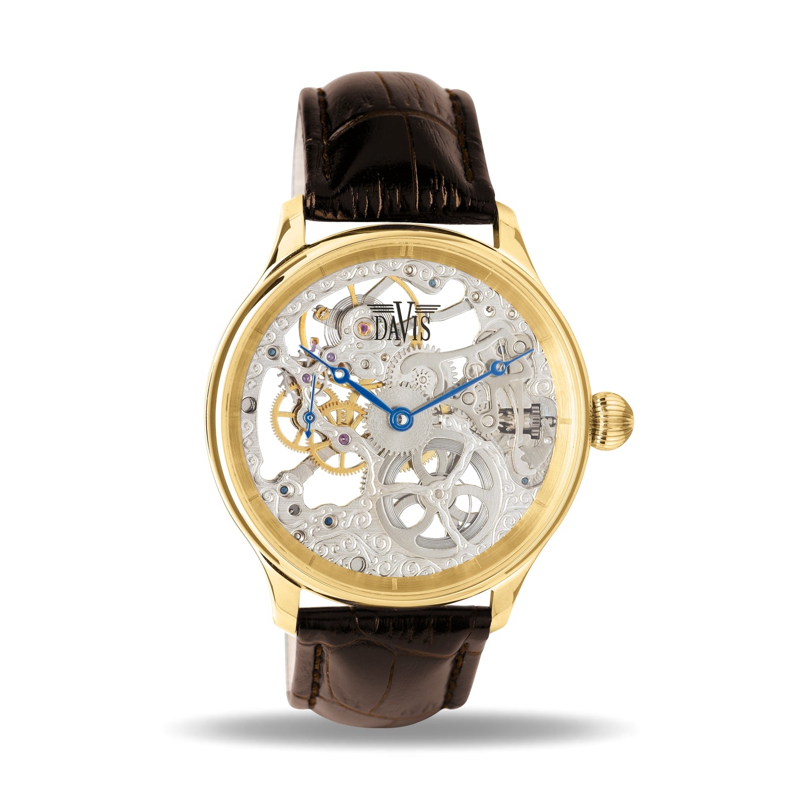 Men s Skeleton Mechanical Watch Bicolor Steel Gold Davis 0896