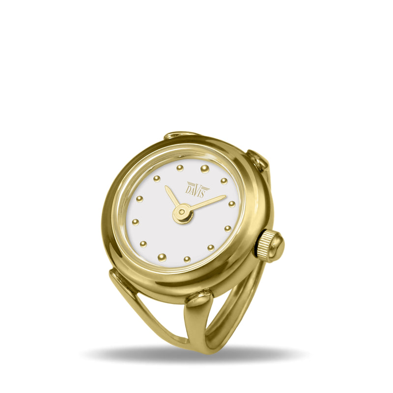 Women s Gold Finger Ring Watch White Dial Davis 4180