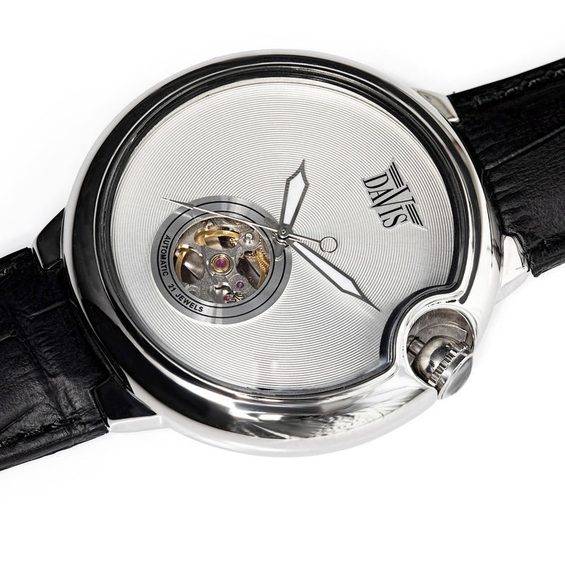 Automatic Design Watch Open Heart Blue Dial Mesh Strap Davis 2301MB