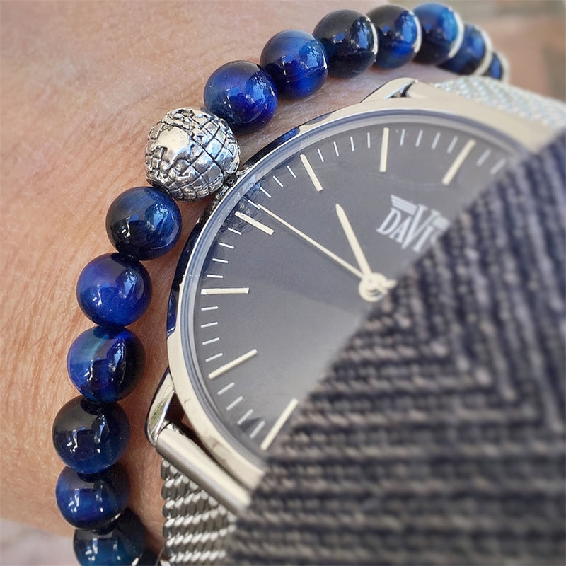 Bracelet Globe Mini Oeil de Tigre Bleu Navy