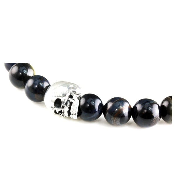 Bracelet Skull Oeil de Tigre Bleu et argent