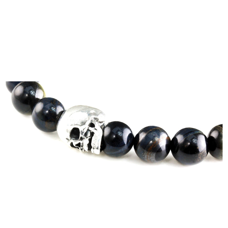 Bracelet Skull Oeil de Tigre Bleu et argent