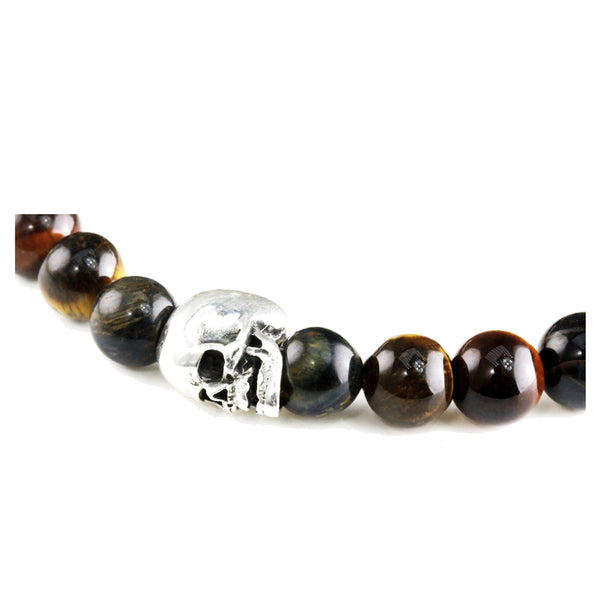 Bracelet Skull Mix Oeil de Tigre et argent