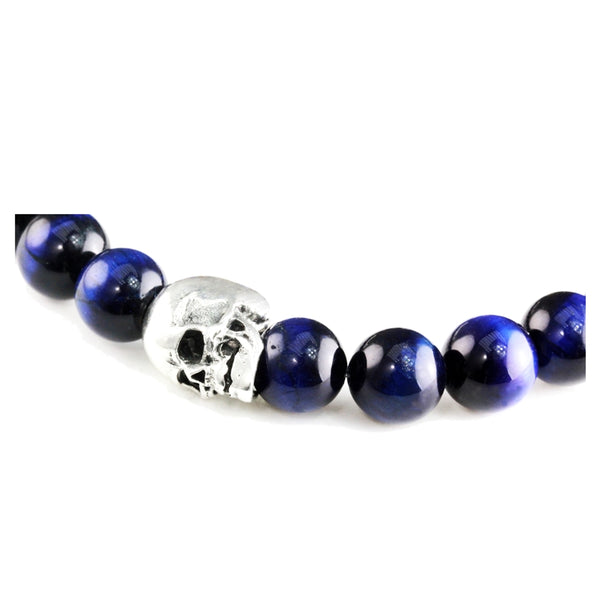 Bracelet Skull Oeil de Tigre Bleu Navy et argent