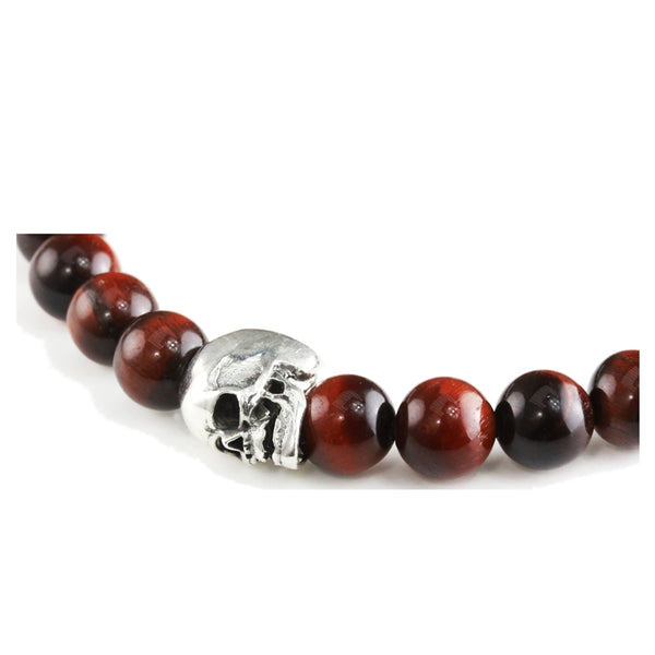 Bracelet Skull Oeil de Tigre Rouge et argent