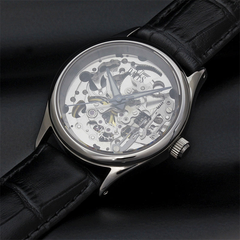 Women s Skeleton Watch Mechanical Black Leather Strap 1680 Davis